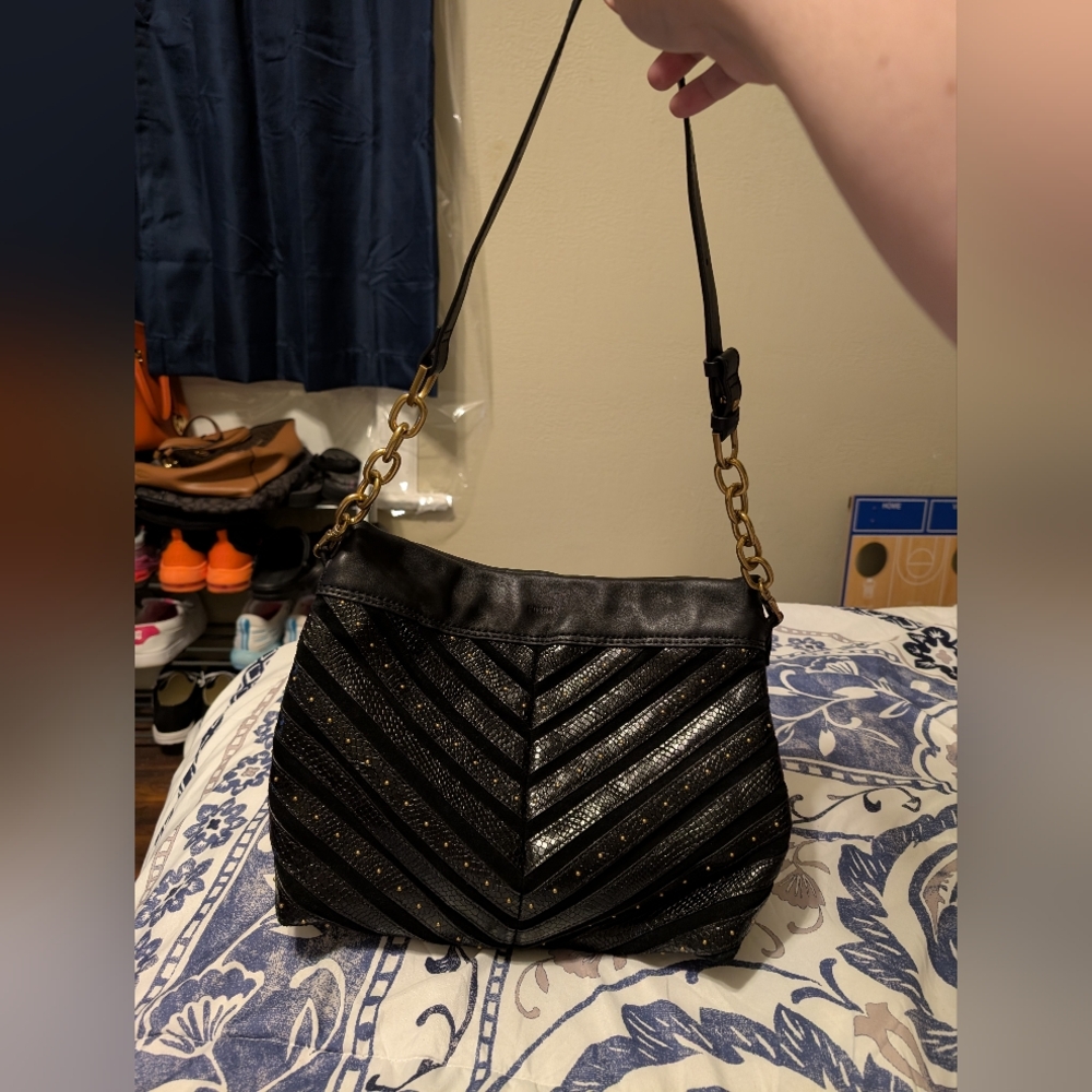 Fossil Black Chevron Glitter Shoulder Bag